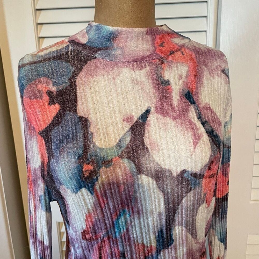 Anthropologie Floral Ribbed Mock Neck Sweater - Pink, Blue, White - Picture 5 of 11